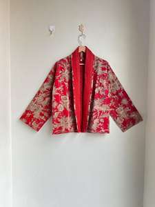 Handmade <b>Kantha</b> Quilted Kimono <b>Jacket</b> Floral Print Cotton Thick Reversible Eco-Friendly Summer/Winter/Spring - Product Image 5