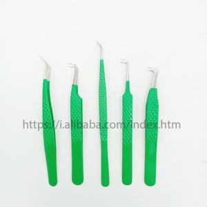 Pinzas de pestañas verdes al por mayor, pinzas de pestañas verdes con logotipo personalizado, pinzas de extensión de pestañas con punta de fibra - Product Image 2