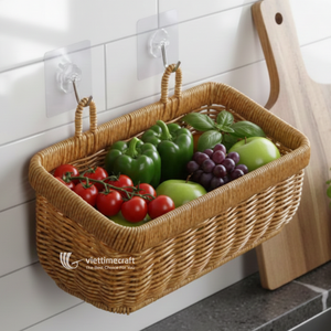 <b>Wall</b> <b>Hanging</b> Vintage Rattan <b>Storage</b> Basket Handmade Eco-friendly Wicker Organizer for Kitchen Bathroom Living Room Wardrobe Home - Product Image 3