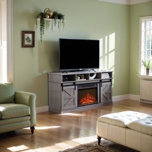 Mobile TV Moderno Stile Fattoria, Grande Consolle per Intrattenimento Domestico Ispirata ai Fienili con Inserto Camino da 23'' per TV fino a 65'' - Product Image 4