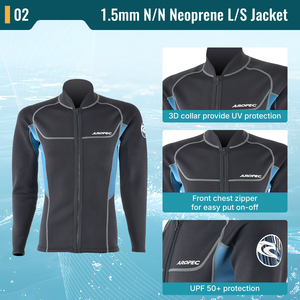 Traje de Surf de Neopreno de 1.5mm para Hombre, Personalizable OEM/ODM, con Estampado, 2 Piezas, Chaqueta de Manga Larga con Cierre Frontal en el Pecho y Pantalones, UPF 50+ - Product Image 3