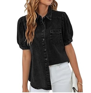 Chemises en jean décontractées pour femmes, coupe classique, pour le quotidien, vêtements professionnels, couleur noire - Product Image 1