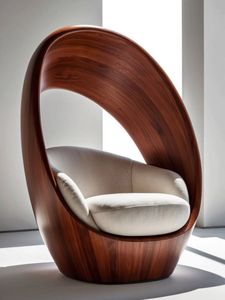 Sillón Ergonómico Moderno de Madera Maciza, Sofá Tapizado en Forma de Luna para Sala de Estar, Dormitorio, Decoración de Muebles - Product Image 3