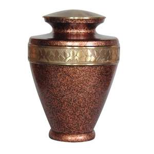 Copper Speckled Cremation <b>Urn</b> with Floral Etched Band and Warm Metallic Finish for Memorial Tribute - Product Image 1