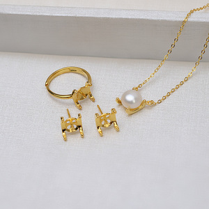 European American S925 <b>Silver</b> Pendant Set Women's Ring H Four Claw <b>Chain</b> <b>Earrings</b> Pearl DIY Jewelry Findings Components - Product Image 1