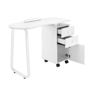 Tavolo da Manicure Moderno Bianco Portatile con 2 Cassetti, 1 Anta, Maniglia in Ceramica, Cuscino per Mani, Design Quadrato Unilaterale in Legno e Metallo - Product Image 4