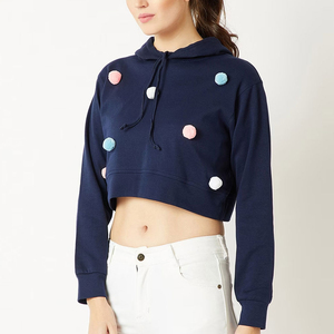 Vente en gros – Fabricant pakistanais – Sweat à capuche court décontracté pour femme, en polaire polyester/coton, imprimé et respirant - Product Image 2