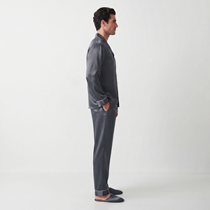 Ensemble de pyjama 100% soie pour homme, pyjama en satin décontracté à manches longues, pyjama d'hiver à jambes larges, col rabattu boutonné, pyjama pour homme - Product Image 3