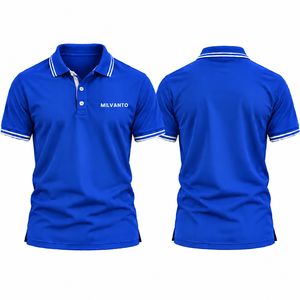 Polo de Golf Personalizado con Bordado Royal para Hombre, Manga Corta, Transpirable, con Cuello y Puños a Rayas - Product Image 1