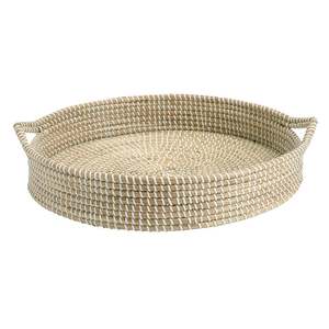 Best Selling Handmade <b>Large</b> Round Seagrass <b>Tray</b> With Raised Rim And Handles Eco Friendly Serving Basket <b>Tray</b> Wholesale Supply - Product Image 2
