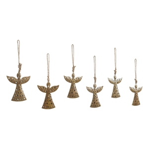 Adornos Colgantes de Ángel de Metal Rústico Hechos a Mano con Recortes de Estrellas y Lazos de Yute, Ideales para Decoración Navideña - Product Image 1