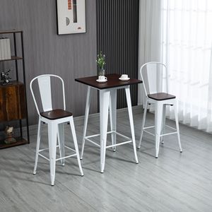 Set da Pranzo Industriale 3 Pezzi Bianco Marrone, Tavolo e Sedie Alte da Bar con Comodi Poggiapiedi per Arredamento Bistrot e Pub - Product Image 2