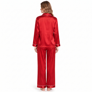 Women's <b>Silk</b> Satin <b>Pajama</b> Set Button Down Night Wear Shirt Wide Leg Trouser Two-Piece Sleepwear Breathable Soft Night Dress Full - Product Image 3