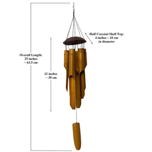 Carillon à vent artisanal vietnamien en bambou et coquille de noix de coco, grande taille, décoration extérieure Feng Shui, carillon à vent en bambou naturel, son melodieux - Product Image 5