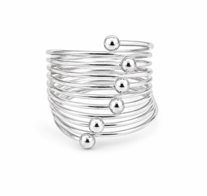 925 Sterling Silver Christian IGI Certified Spiral <b>Statement</b> <b>Ring</b> Handmade Multi Band Bohemian Ball <b>Ring</b> for Women - Product Image 1