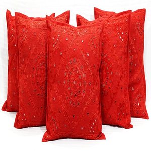 Fundas de Cojín Cuadradas de Algodón Estilo Jaipuri, Bordado con Diseño de Espejo, Decoración para el Hogar y Hoteles, Cierre de Cremallera, Personalizables - Product Image 4