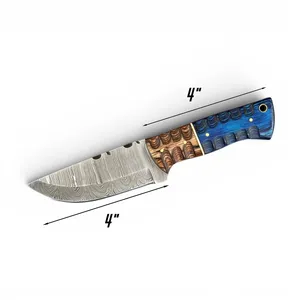 Cuchillo de caza de hoja fija de acero de Damasco con punta de gota y gancho para desollar, mango de madera verde, filo recto, OEM, 8 pulgadas, 2 hojas, para camping al aire libre - Product Image 4