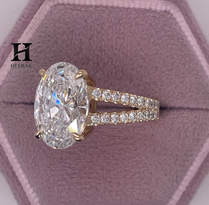 Luxury 5 Carat Oval Cut Engagement <b>Ring</b> 14K Yellow Gold Plated <b>Split</b> Shank Lab Diamond Wedding <b>Ring</b> for Women - Product Image 2