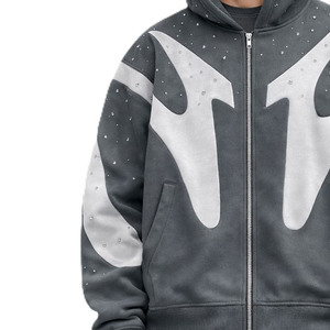 Men Zip Up Hoodie Cotton Fleece Oversized Rhinestone Embellished Zip Hoodie Streetwear Hoodies for Men Custom Branding Service - Product Image 4