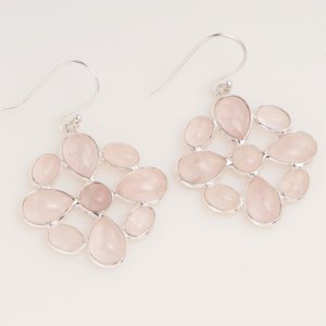 Pendientes colgantes de flor de cuarzo rosa natural, plata de ley 925, hechos a mano, piedra preciosa rosa, joyería floral delicada, regalo para mujer - Product Image 2