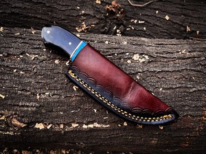 Cuchillo de Caza y Camping de Acero de Damasco, Hoja Fija Personalizada, Mango de Madera, Multifuncional para Exteriores, Funda de Cuero, Venta al por Mayor - Product Image 4