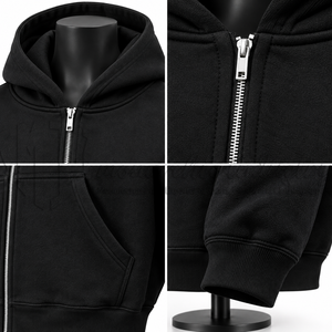 Sudadera con capucha extragrande para hombre, con cremallera, de algodón negro, forro polar, fabricante de sudaderas personalizadas OEM al por mayor - Product Image 6