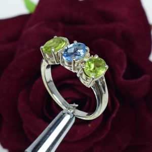 Swiss Blue Topaz And Peridot Ring Oval Cut 925 Sterling Silver Engagement Ring Jewelry For Her - Product Image 4