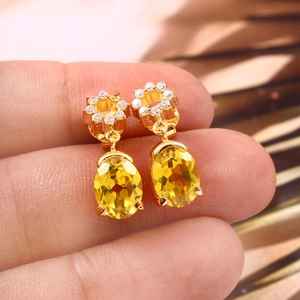 Pendientes de zafiro amarillo, piedra preciosa ovalada de Ceilán, plata de ley 925, chapados en oro de 14 quilates, joyería fina para mujer - Product Image 1