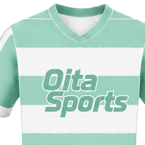 Camiseta de Rugby Verde Menta y Blanca de Manga Corta, Cuello Redondo, Rayas, para Entrenamiento Deportivo, Partidos y Equipos - Product Image 3