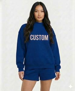 Conjunto de 2 Piezas para Mujer, Estilo Urbano, con Logotipo Personalizado Bordado, Ecológico, de Poliéster/Algodón, con Cuello Alto y Pantalones Cortos - Product Image 4