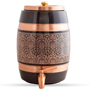 Premium Barrel Shape Pure <b>Copper</b> Water Dispenser Tank 5L Laser Etched Floral Damask Matka Leakproof Water Camper with Tap - Product Image 1