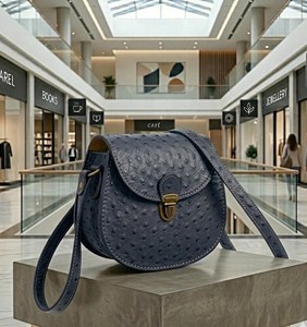 กระเป๋าหนังนกกระจอกเทศแท้ทรงอานม้าแบบสะพายข้าง ปิดด้วยหัวเข็มขัด ขนาดสั่งทำได้ ดีไซน์วินเทจ บุหนัง สะพายไหล่หรือถือได้ - Product Image 3