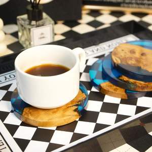 Live <b>Edge</b> Wood Epoxyresin Handmade Luxury <b>Square</b> Coaster Set for Coffee Table and Bar Tabletop Decor - Product Image 3