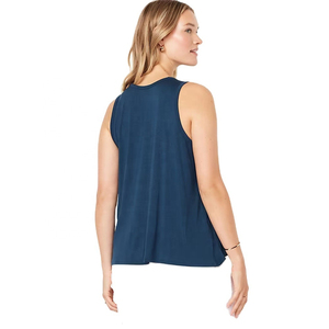 Women's <b>Navy</b> Blue Sleeveless Tank <b>Top</b> Scoop Neck Knitted Solid Color Casual Regular Fit Breathable Eco-Friendly Cotton Front - Product Image 2