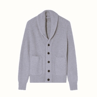 Cardigan tricoté pour homme, couleur unie, côtelé, manches classiques, pull d'automne 100% coton, couleur chinée, respirant