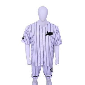 <b>White</b> Black Pinstripe Baseball Jersey Set <b>Button</b> Front Sports Uniform Short Sleeve Shirt and Shorts Custom Teamwear - Product Image 1