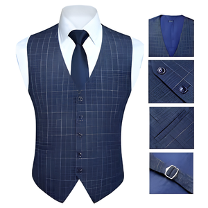 Chaleco de Vestir a Cuadros para Otoño, Formal, Casual, para Boda, en Negro, Azul Marino, Gris, Blanco, Rojo, Verde, Borgoña, con Bolsillos y Botones, para Hombre y Mujer - Product Image 4