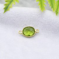 Connecteur de bijoux ovale en quartz péridot 8x10mm, plaqué or, double boucle, breloque en pierre précieuse