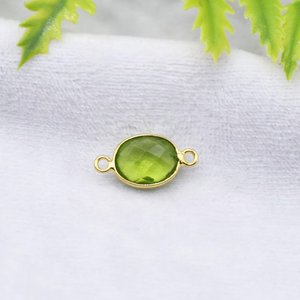 Conector de Joyería Ovalado de Cuarzo Peridoto de 8x10mm, Bañado en Oro, Doble Aro, Eslabón de Gema - Product Image 2