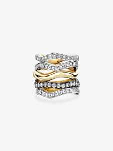 Wavy <b>Stacking</b> <b>Rings</b> Luxury Minimalist Modern Elegant Blackened Wedding Bands Princess Cut Lab Grown Diamond Solid 10K 14K 18K - Product Image 3