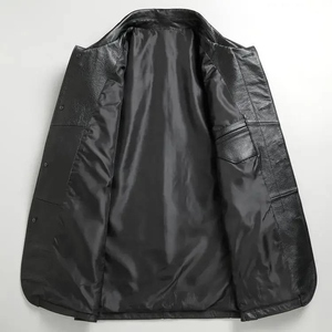 Veste d'hiver en cuir tendance pour homme, coupe ajustée, en cuir PU, style streetwear décontracté, marron, noir, en cuir de chèvre - Product Image 3