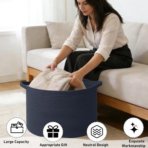 65L <b>Large</b> Woven Cotton Rope Nursery Basket, Laundry Basket Laundry Hamper with Handles,Blanket Basket Storage <b>Bin</b> - Product Image 2