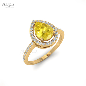 Anillo de Lujo de Oro Amarillo de 14K con Diamantes y Zafiro Amarillo Corte Pera de 8x6MM, Anillo de Boda, Proveedor de Joyería Fina en Alibaba - Product Image 2