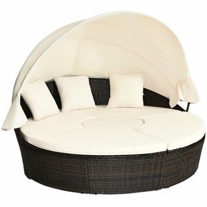 Lettino da Giardino Rotondo con Baldacchino, Set di Mobili in Rattan - Product Image 1