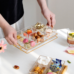 Whole sales <b>Square</b> Glass Serving Dishes <b>Set</b> With Wooden Tray Minimalist Design Dishwasher Safe For Party Use Candy Storage Box - Product Image 4