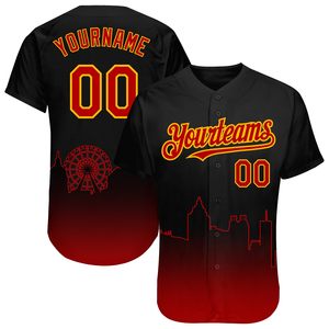 เสื้อเบสบอลผู้หญิงแบบกำหนดเอง พิมพ์ลายแบบ Sublimated คอวี แขนสั้น สีดำแดงไล่เฉด ชื่อทีมและหมายเลขด้านหน้าและด้านหลัง - Product Image 2