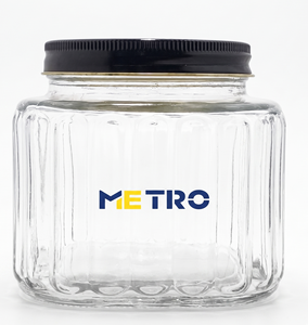 Premium 500 Gram <b>Square</b> Line Glass Jar Food Safe Airtight Lid Honey Jam <b>Spice</b> Storage <b>Container</b> for Home Kitchen Use - Product Image 1