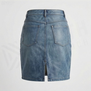 Jupe crayon en jean taille haute pour femme, mini, couleur unie, style décontracté avec poches, tissu délavé, à porter toute l'année - Product Image 2