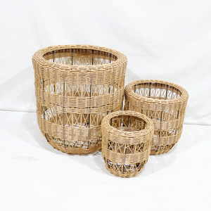 Juego de Macetas Redondas de Mimbre Plástico, Minimalistas, Talladas a Mano, Duraderas, Ecológicas e Impermeables para Jardín - Product Image 3