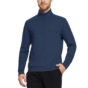 OEM Men's Navy Blue Quarter <b>Zip</b> Cotton Polyester Fleece Casual Pullover Regular Fit Stand Collar Long Sleeve Sweatshirt QUBA - Product Image 3